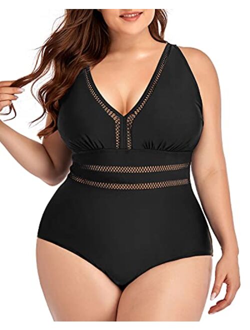 Daci Women Plus Size One Piece Swimsuits Sexy V Neck Backless Bathing Suit