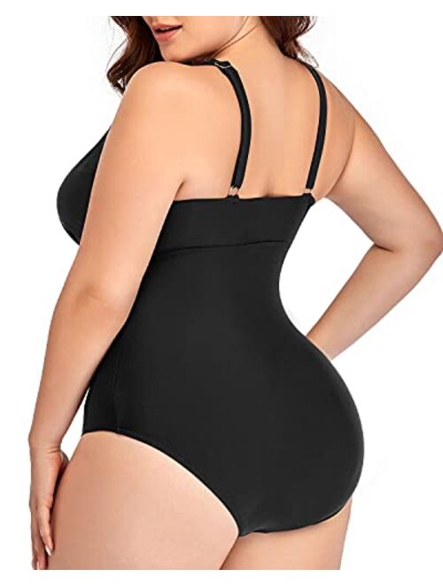 Daci Women Plus Size One Piece Swimsuits Sexy V Neck Backless Bathing Suit