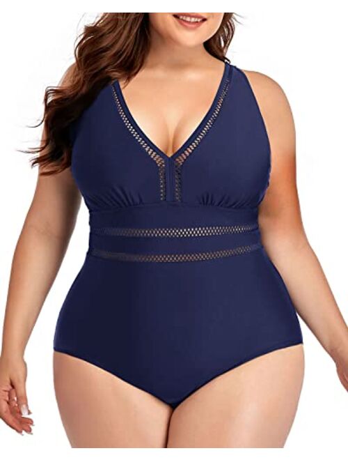 Daci Women Plus Size One Piece Swimsuits Sexy V Neck Backless Bathing Suit