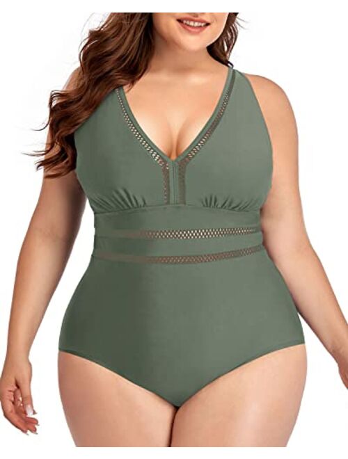 Daci Women Plus Size One Piece Swimsuits Sexy V Neck Backless Bathing Suit