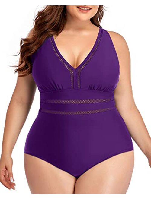 Daci Women Plus Size One Piece Swimsuits Sexy V Neck Backless Bathing Suit