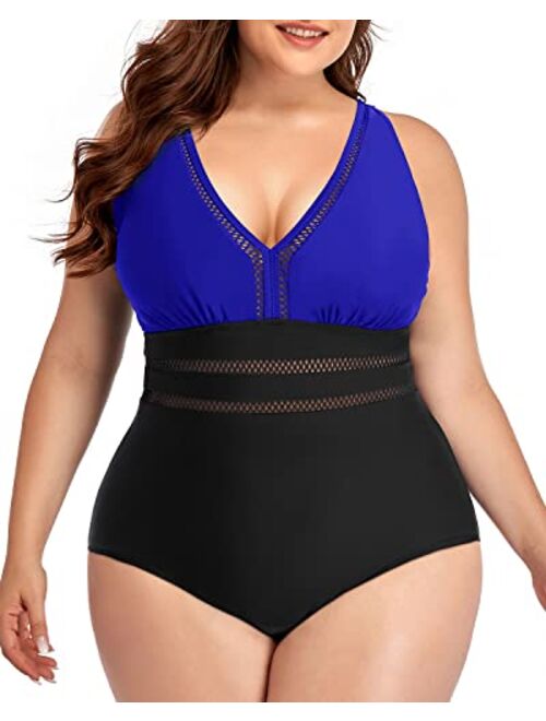 Daci Women Plus Size One Piece Swimsuits Sexy V Neck Backless Bathing Suit