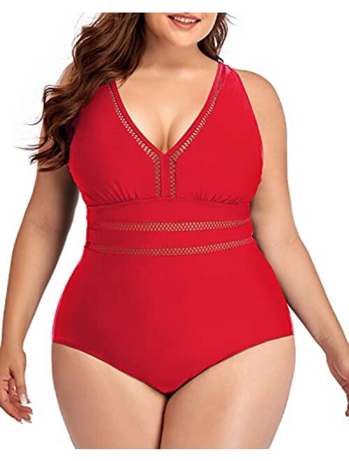 Daci Women Plus Size One Piece Swimsuits Sexy V Neck Backless Bathing Suit