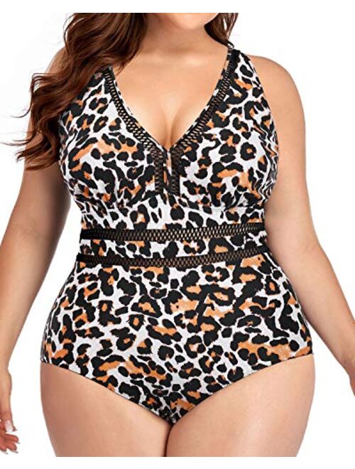 Daci Women Plus Size One Piece Swimsuits Sexy V Neck Backless Bathing Suit