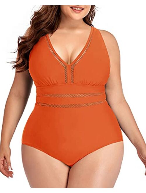 Daci Women Plus Size One Piece Swimsuits Sexy V Neck Backless Bathing Suit