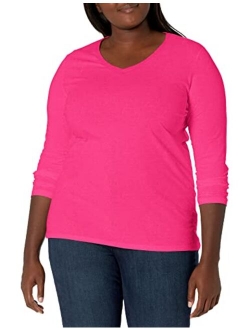 Women's Plus Size Vneck Long Sleeve Tees