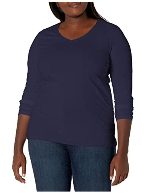 JUST MY SIZE Women's Plus Size Vneck Long Sleeve Tees