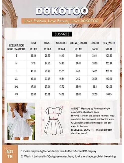 Dokotoo Womens 2022 Spring Deep V Neck Knotted Tiered Chiffon Elegant Mini Short Swing Skater Dresses