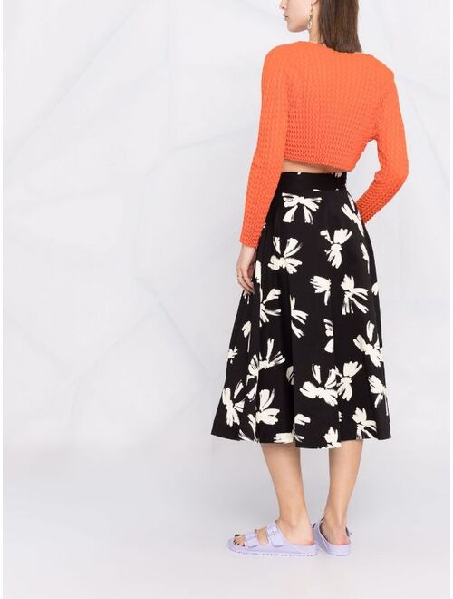 MSGM bow-print full pleated skirt