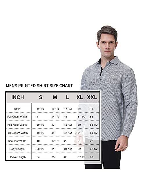 WARHORSEE Mens Dress Shirts Long Sleeve Regular Fit Printed Button Down Shirts