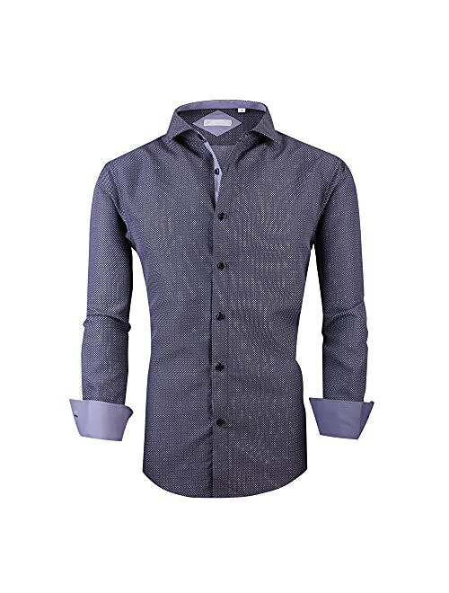 WARHORSEE Mens Dress Shirts Long Sleeve Regular Fit Printed Button Down Shirts