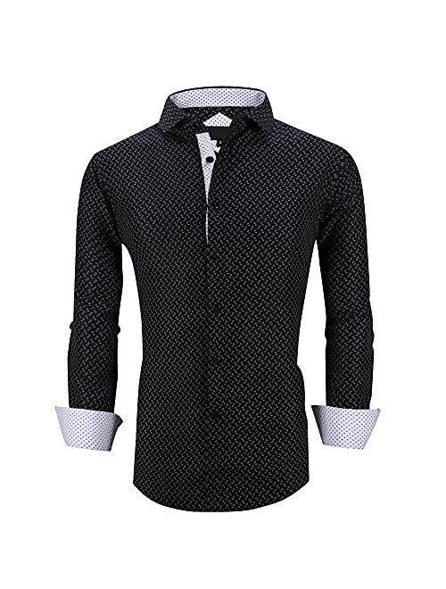 WARHORSEE Mens Dress Shirts Long Sleeve Regular Fit Printed Button Down Shirts