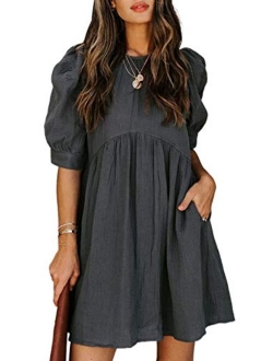 Womens Summer Fall V Neck Ruffle Chiffon Elegant Empire Waist Mini Short Swing Skater Dresses