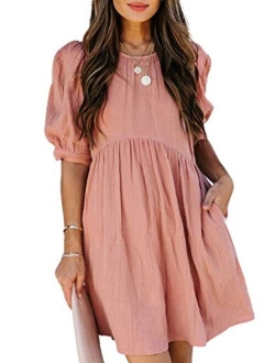 Womens Summer Fall V Neck Ruffle Chiffon Elegant Empire Waist Mini Short Swing Skater Dresses