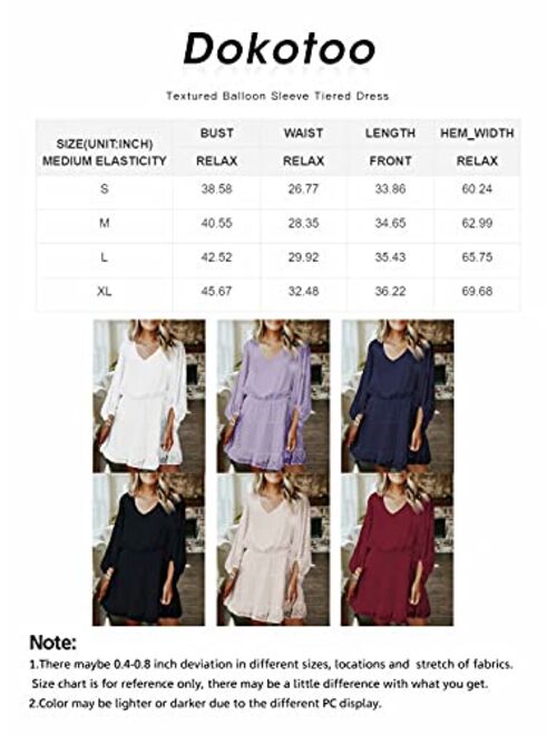 Dokotoo Womens Summer Fall V Neck Ruffle Chiffon Elegant Empire Waist Mini Short Swing Skater Dresses