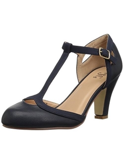 Brinley Co Womens Regular and Wide Width T-Strap Two-Tone Matte Mary Jane Pump