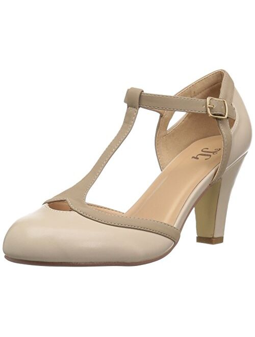 Brinley Co. Brinley Co Womens Regular and Wide Width T-Strap Two-Tone Matte Mary Jane Pump