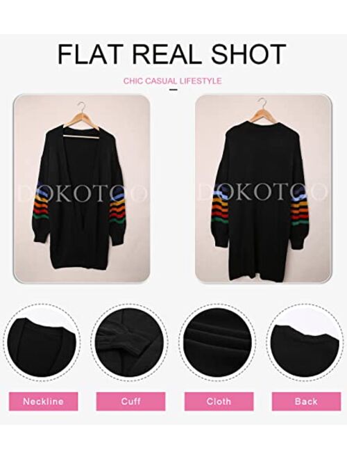 Dokotoo Women's Long Open Front Sweaters Striped Color Block Loose Knit Cardigans Outwear Coat