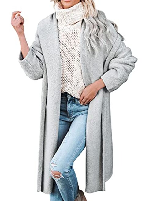 Dokotoo Women's Long Open Front Sweaters Striped Color Block Loose Knit Cardigans Outwear Coat