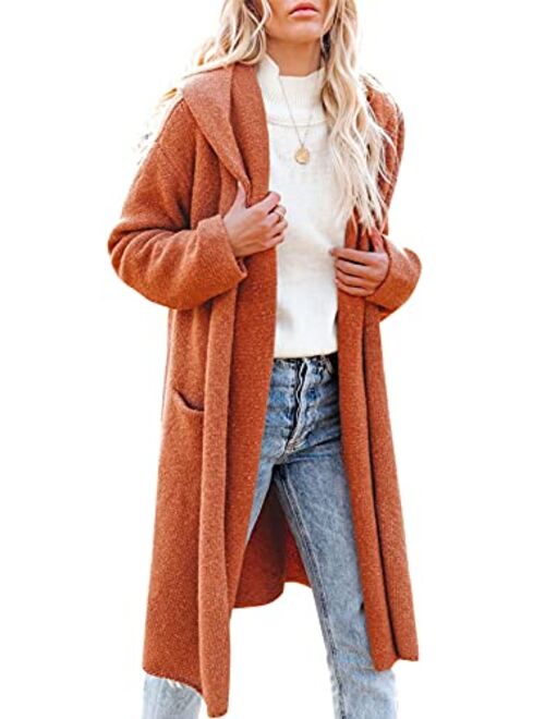 Dokotoo Women's Long Open Front Sweaters Striped Color Block Loose Knit Cardigans Outwear Coat