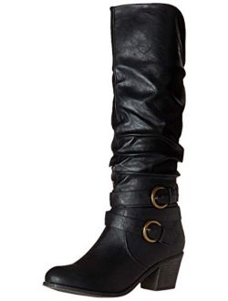Womens Slouch Buckle High Heel Boots