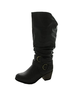 Womens Slouch Buckle High Heel Boots