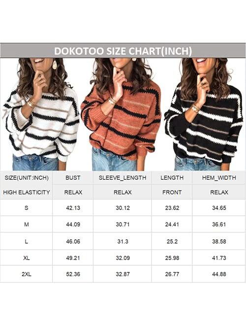 Dokotoo Womens Color Block Sweaters Long Sleeve Crewneck Pullover Knit Jumper Tops