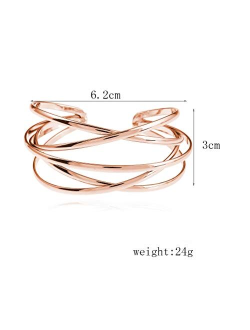 Futimely Cuff Bracelet for Women,Multi-layer Cross Wire Bangle Bracelet Open Adjustable Wide Cuff Bracelet for Teen Girls Fashion Jewelry