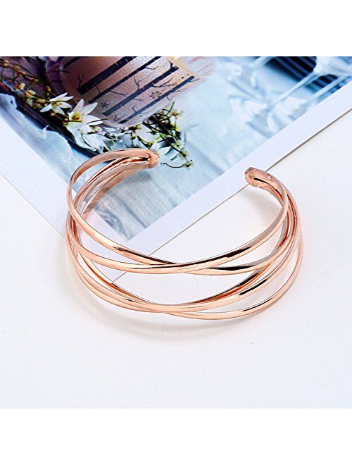 Futimely Cuff Bracelet for Women,Multi-layer Cross Wire Bangle Bracelet Open Adjustable Wide Cuff Bracelet for Teen Girls Fashion Jewelry