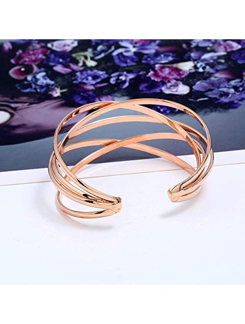 Futimely Cuff Bracelet for Women,Multi-layer Cross Wire Bangle Bracelet Open Adjustable Wide Cuff Bracelet for Teen Girls Fashion Jewelry