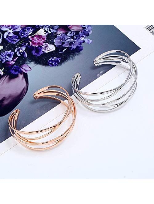 Futimely Cuff Bracelet for Women,Multi-layer Cross Wire Bangle Bracelet Open Adjustable Wide Cuff Bracelet for Teen Girls Fashion Jewelry