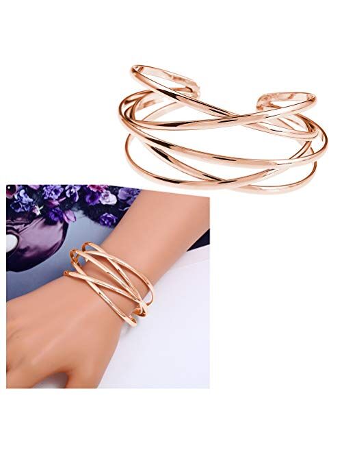 Futimely Cuff Bracelet for Women,Multi-layer Cross Wire Bangle Bracelet Open Adjustable Wide Cuff Bracelet for Teen Girls Fashion Jewelry