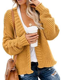 Womens Open Front Long Sleeve Chunky Knit Cardigan Sweaters Loose Outwear Coat