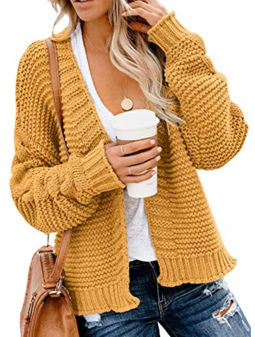 Dokotoo Womens Open Front Long Sleeve Chunky Knit Cardigan Sweaters Loose Outwear Coat