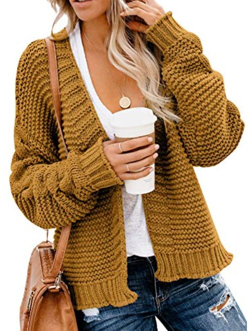 Dokotoo Womens Open Front Long Sleeve Chunky Knit Cardigan Sweaters Loose Outwear Coat