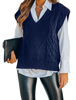 Sweater Vest Women Knitted V Neck Oversized Sweaters Sleeveless Knitwear Tank Tops