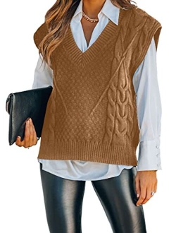 Sweater Vest Women Knitted V Neck Oversized Sweaters Sleeveless Knitwear Tank Tops