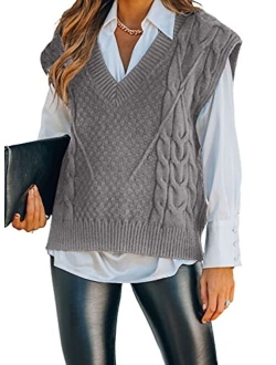 Sweater Vest Women Knitted V Neck Oversized Sweaters Sleeveless Knitwear Tank Tops