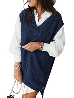 Sweater Vest Women Knitted V Neck Oversized Sweaters Sleeveless Knitwear Tank Tops