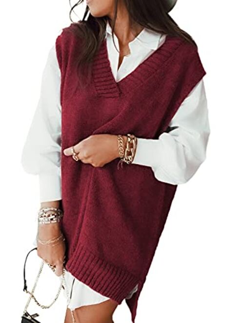 Dokotoo Sweater Vest Women Knitted V Neck Oversized Sweaters Sleeveless Knitwear Tank Tops