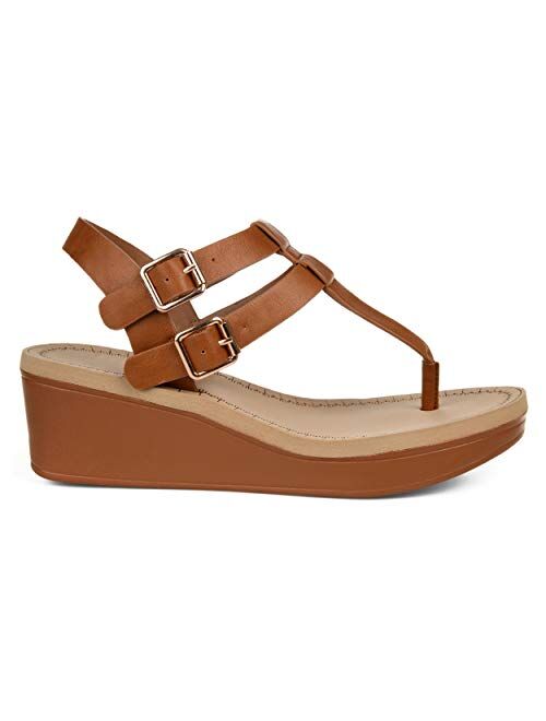 Brinley Co. Womens T-Strap Wedge Sandal