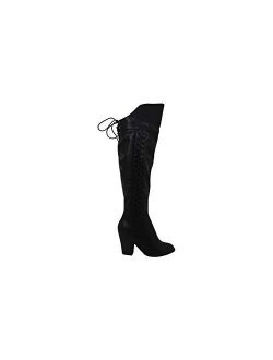 Womens Faux Leather Faux Lace-up Over-The-Knee Boots