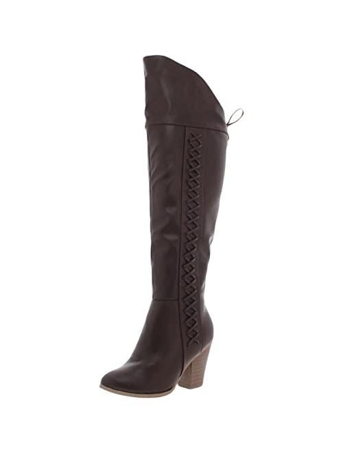 Brinley Co. Womens Faux Leather Faux Lace-up Over-The-Knee Boots