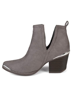 Womens Faux Suede Stacked Wood Heel Metal Detail Side Slit Booties