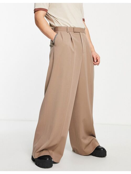 ASOS DESIGN extreme wide smart pants in stone