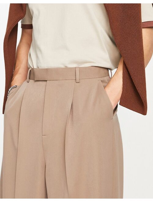 ASOS DESIGN extreme wide smart pants in stone