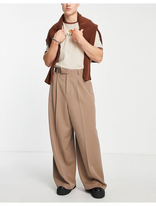 ASOS DESIGN extreme wide smart pants in stone