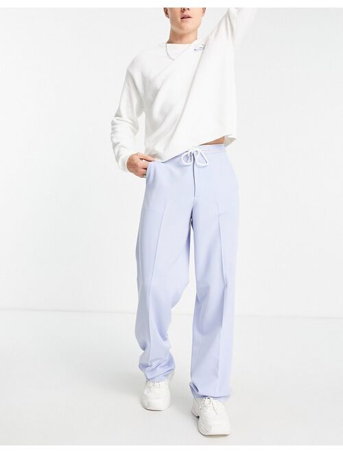 ASOS DESIGN wide leg smart pants with drawcord in blue