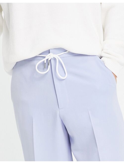 ASOS DESIGN wide leg smart pants with drawcord in blue