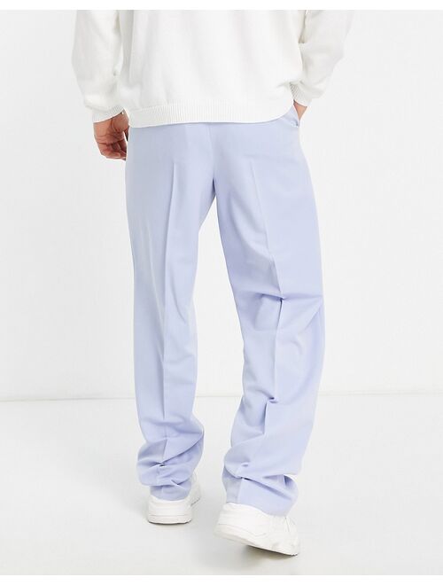 ASOS DESIGN wide leg smart pants with drawcord in blue